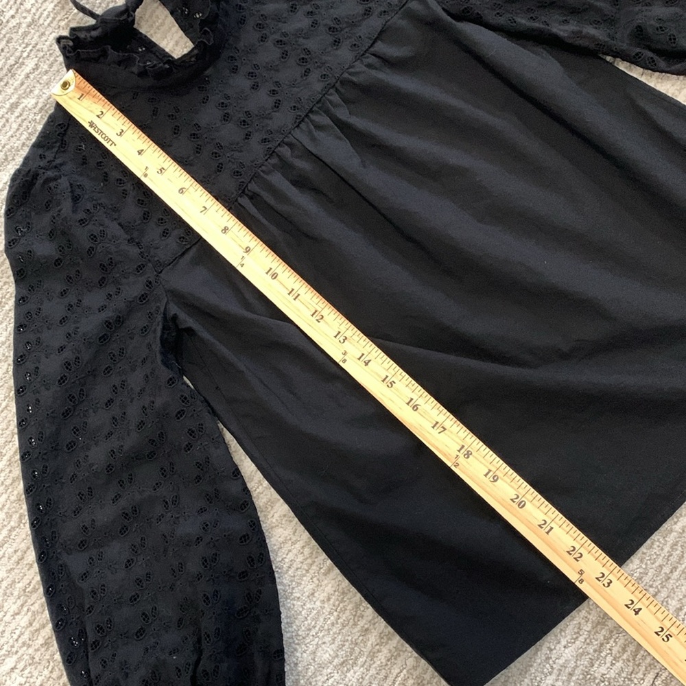 Madewell Black Eyelet Peasant Blouse Sz XXS Ruffle Tie Neck Balloon Long Sleeve - Picture 9 of 12